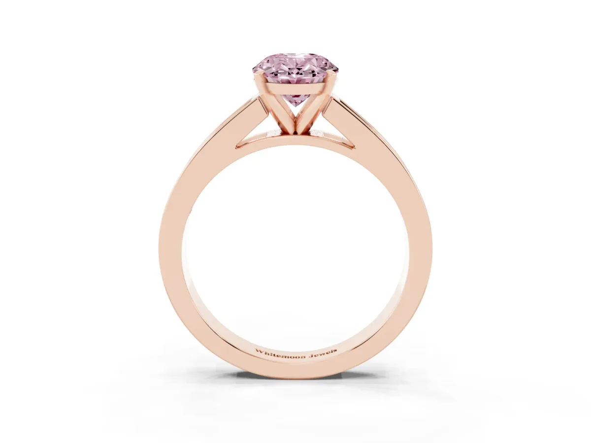 Fancy Pink Oval Cut Solitaire Diamond Ring with Channel-Set Band and Four-Prong Setting Rose gold