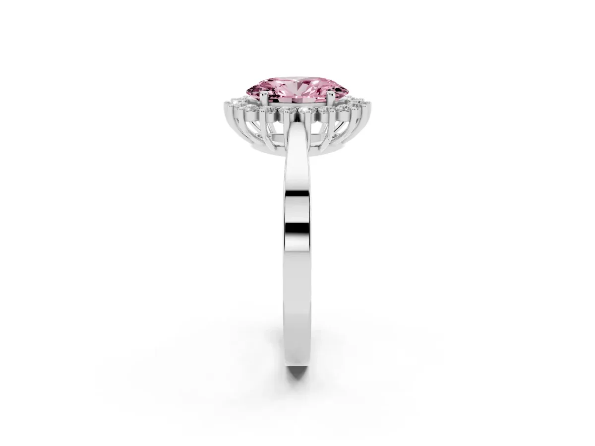 Fancy Pink Oval Cut Cut Diamond Halo Ring with Round Brilliant Halo and Solitaire Band White gold