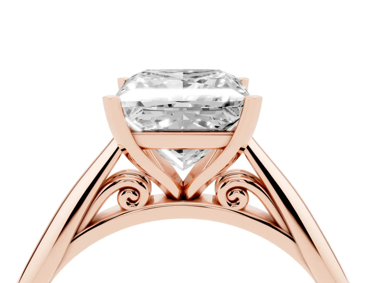 Princess Cut Diamond Solitaire Engagement Ring with Cathedral Setting and Four-Prong Mount Rose gold
