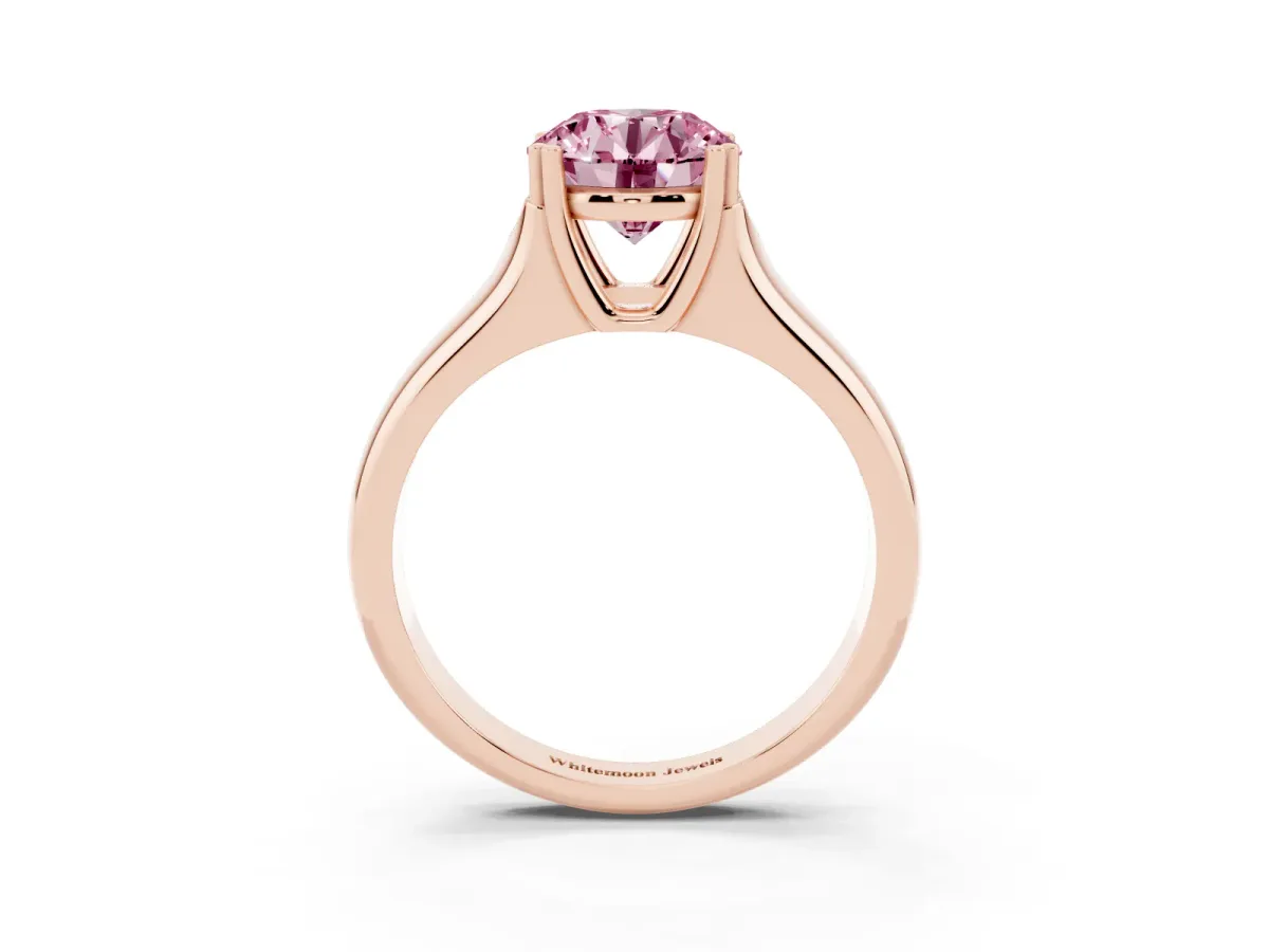 Fancy Pink Round Cut Diamond Solitaire Ring with Wide Band and Prong Setting Rose gold