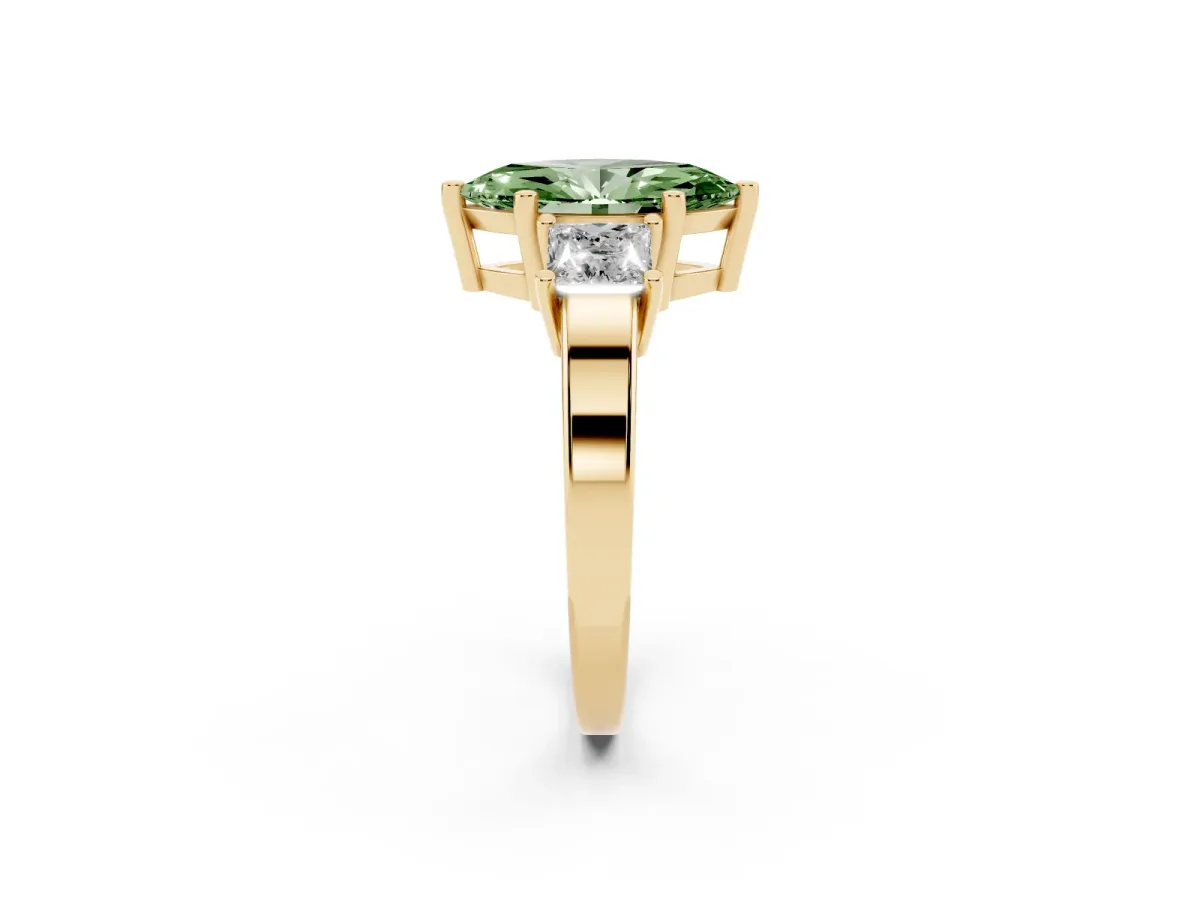 Fancy Green Three-Stone Marquise Cut Cut Solitaire Ring with Prong Setting Yellow gold