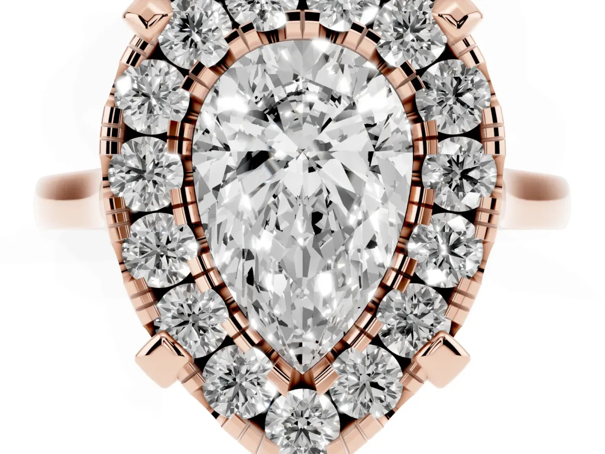 Pear Cut Diamond Cluster Halo Solitaire with Four-Prong Setting Rose gold
