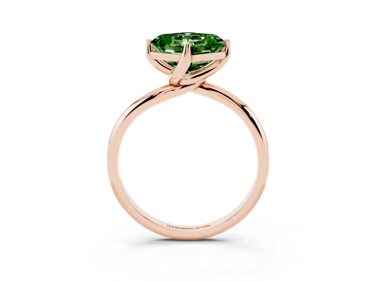 Fancy Green Asscher Cut Diamond Solitaire Engagement Ring with Four-Prong Setting and Classic Band Rose gold