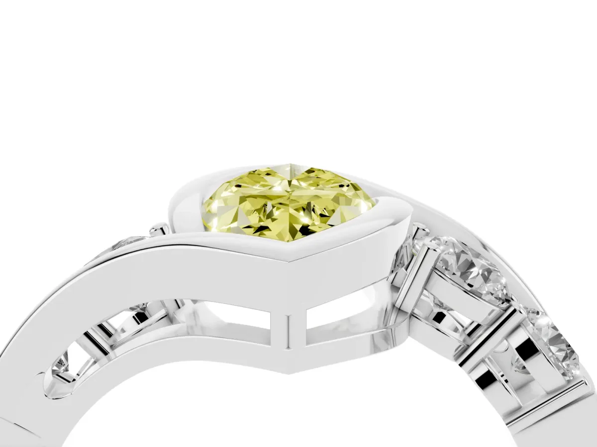 Fancy Yellow Bezel Set Marquise Cut Diamond Bypass Ring with Round Accents Silver