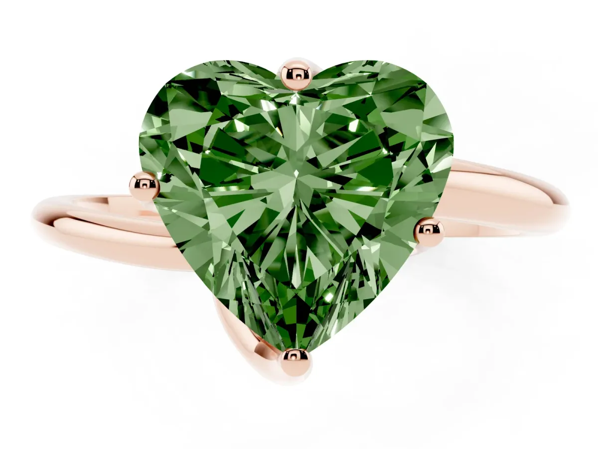 Fancy Green Heart Cut Diamond Solitaire Engagement Ring with Four-Prong Setting and Classic Band Rose gold