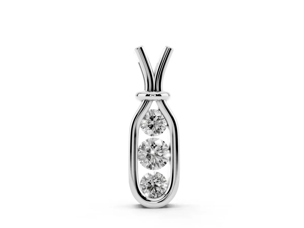 Three-Stone Round Diamond Bezel Pendant Silver