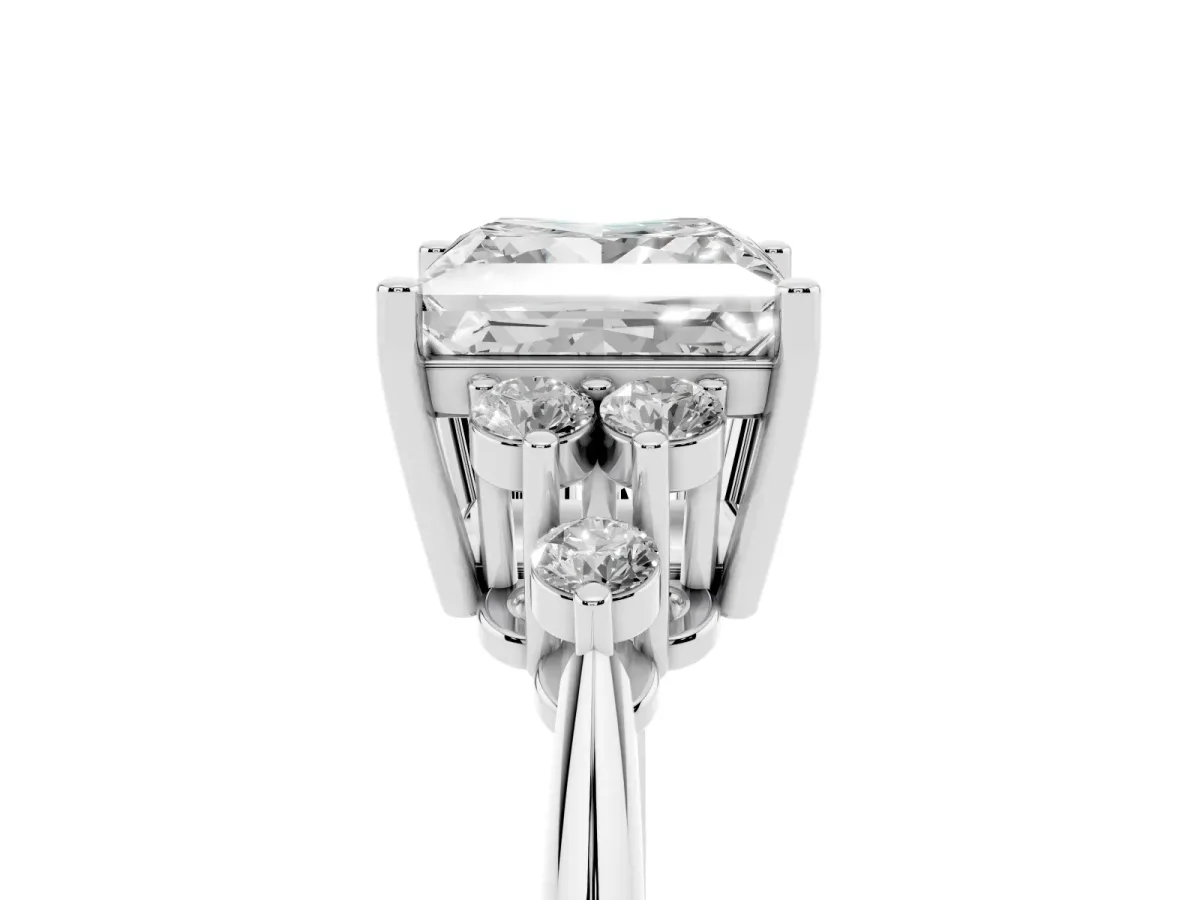 Princess Cut Cut Diamond Cluster Ring with Solitaire Band and Four-Prong Setting Silver