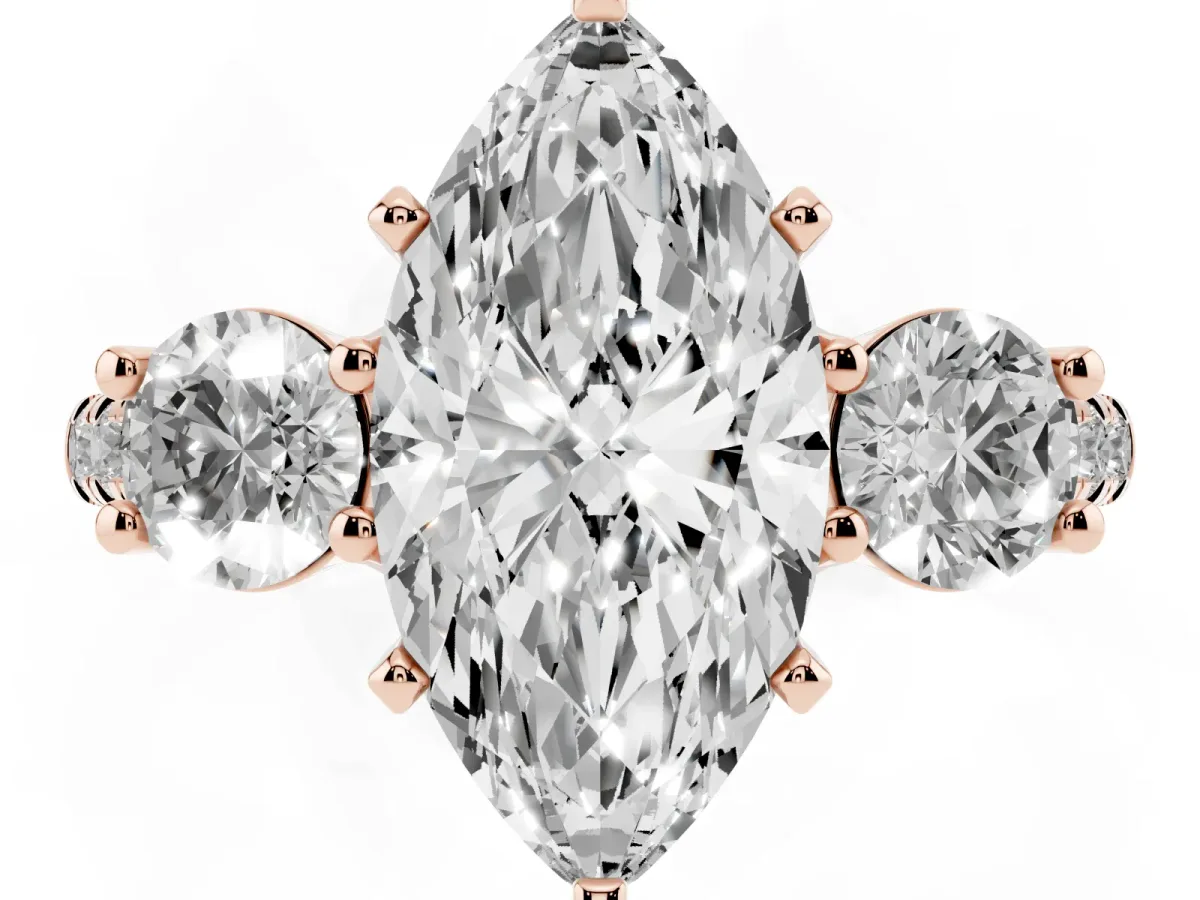 Three-Stone Marquise Cut Diamond Pavé Band with Four-Prong Setting Rose gold