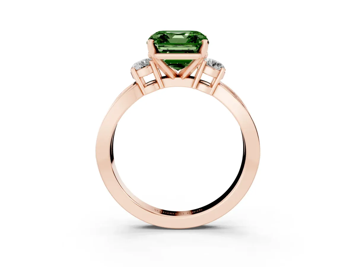 Fancy Green Three-Stone Asscher Cut Cut Diamond Twist Band with Prong Setting Rose gold