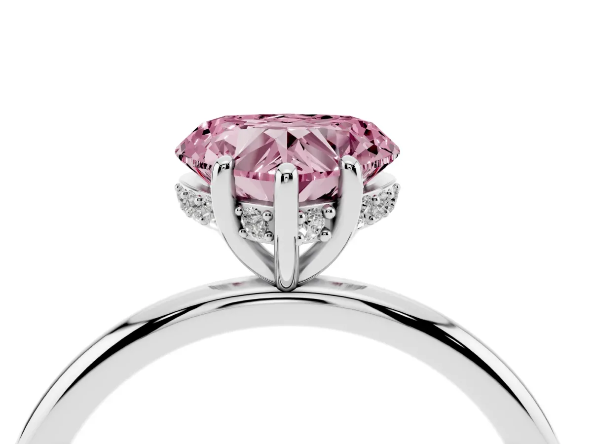 Fancy Pink Heart Cut Solitaire Diamond Ring with a Classic Band and Four-Prong Setting Platinum
