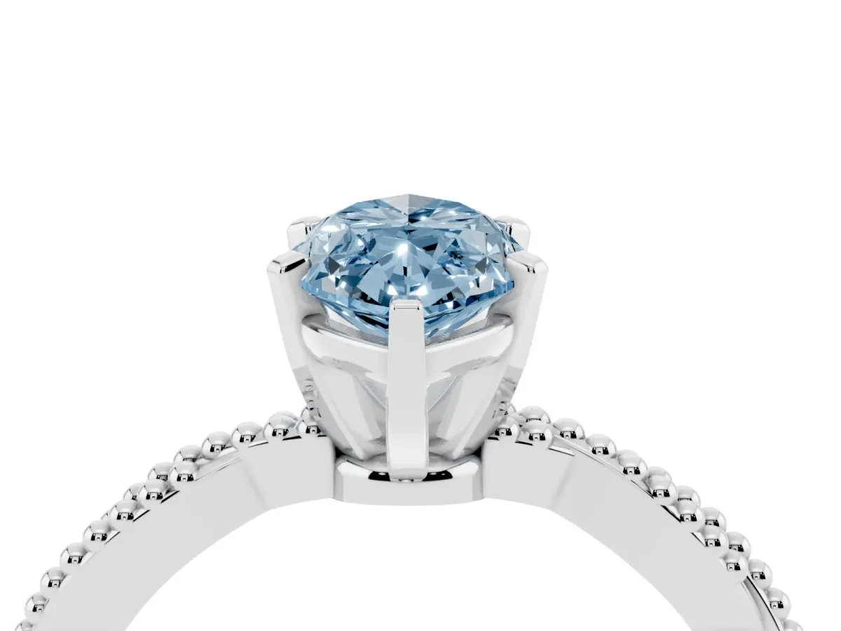 Fancy Blue Marquise Cut Solitaire Twisted Band with Bead Prong Setting Silver