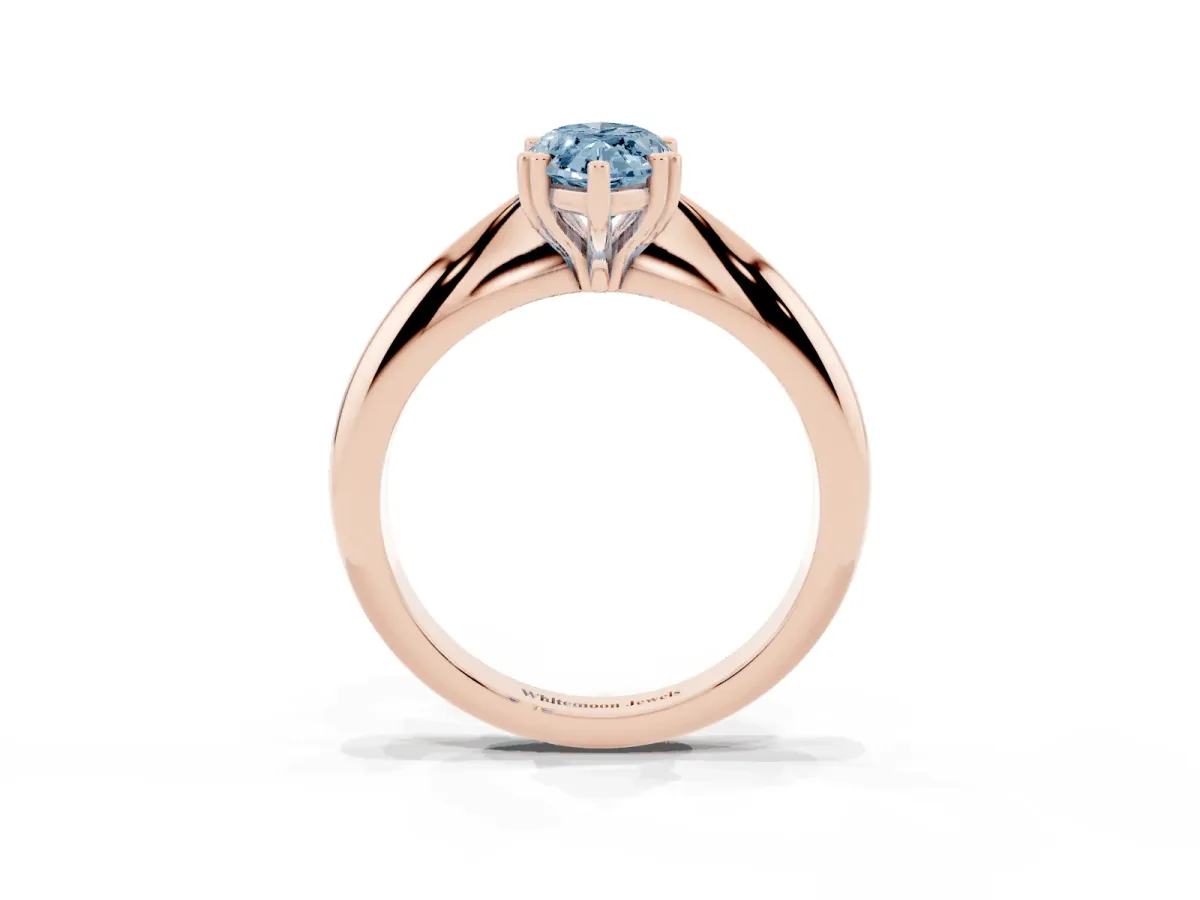 Fancy Blue Marquise Cut Cut Solitaire Engagement Ring with Tapered Band and Four-Prong Setting Rose gold