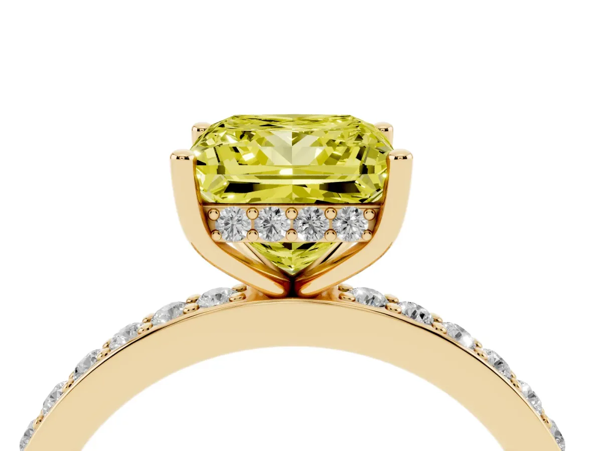 Fancy Yellow Princess Cut Cut Diamond Pavé Band Ring with Four-Prong Setting Yellow gold