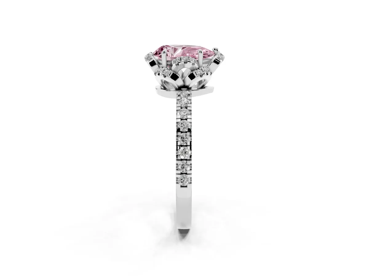 Fancy Pink Pear Cut Diamond Halo Pave Band with Four-Prong Setting Silver