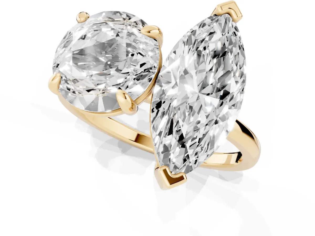 Round and Marquise Toi Moi Ring with Prong Setting and Plain Band Yellow gold