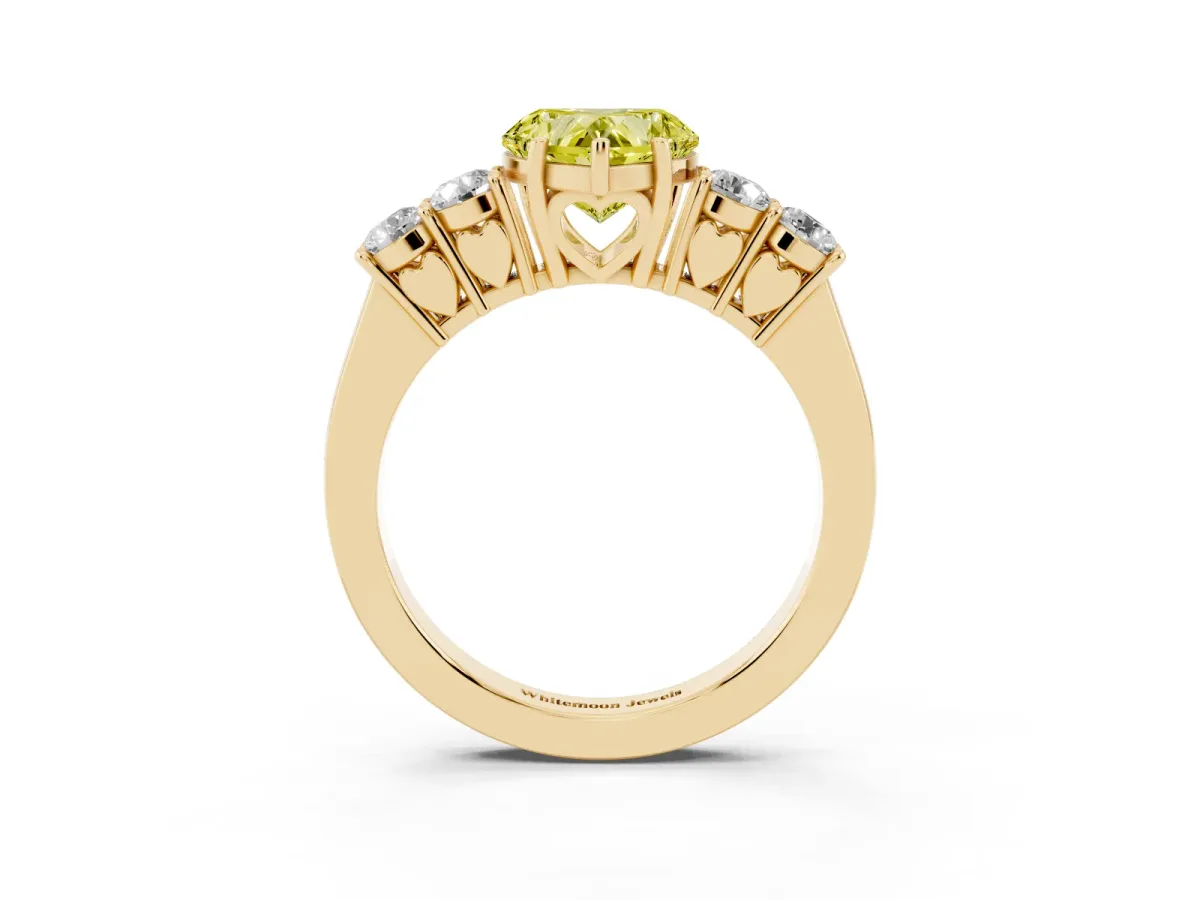 Fancy Yellow Heart Cut Cut Diamond Five-Stone Prong Set White Gold Ring Yellow gold