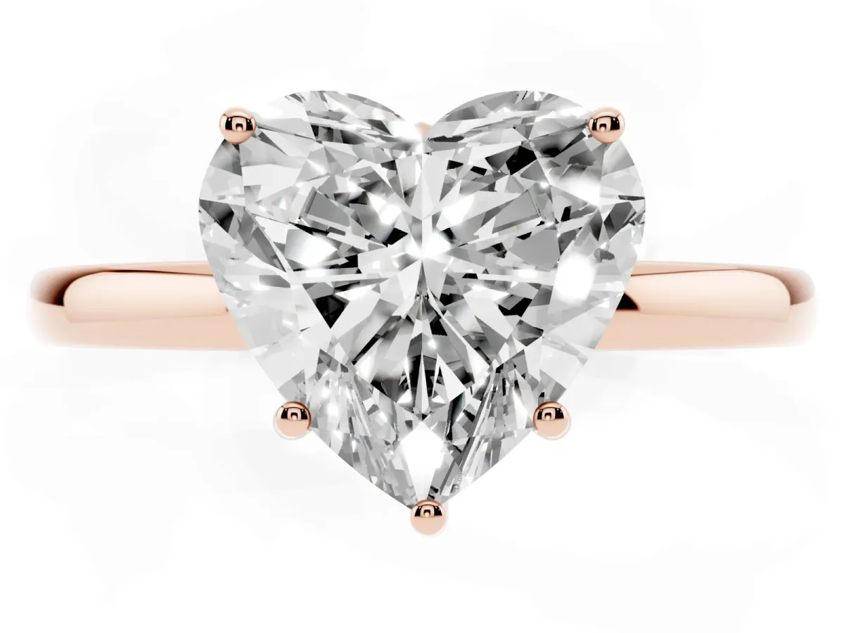 Heart Cut Solitaire Diamond Ring with Prong Setting and Plain Band Rose gold