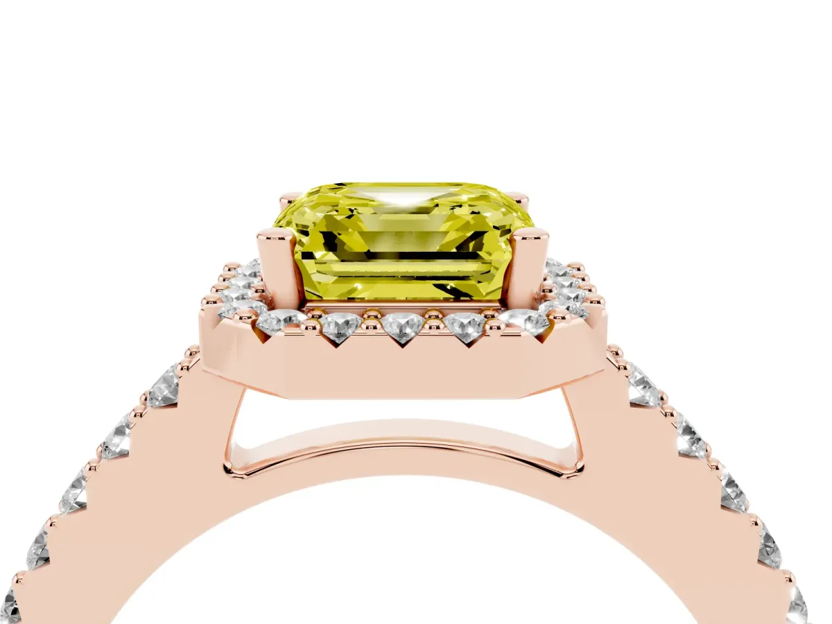 Fancy Yellow Asscher Cut Halo Diamond Pavé Solitaire Ring Rose gold