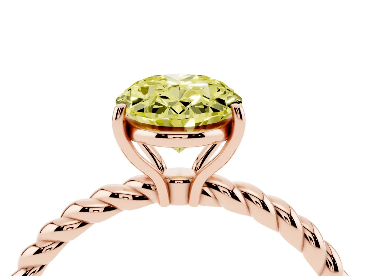 Fancy Yellow Oval Cut Solitaire Twisted Band 4-Prong Ring Rose gold