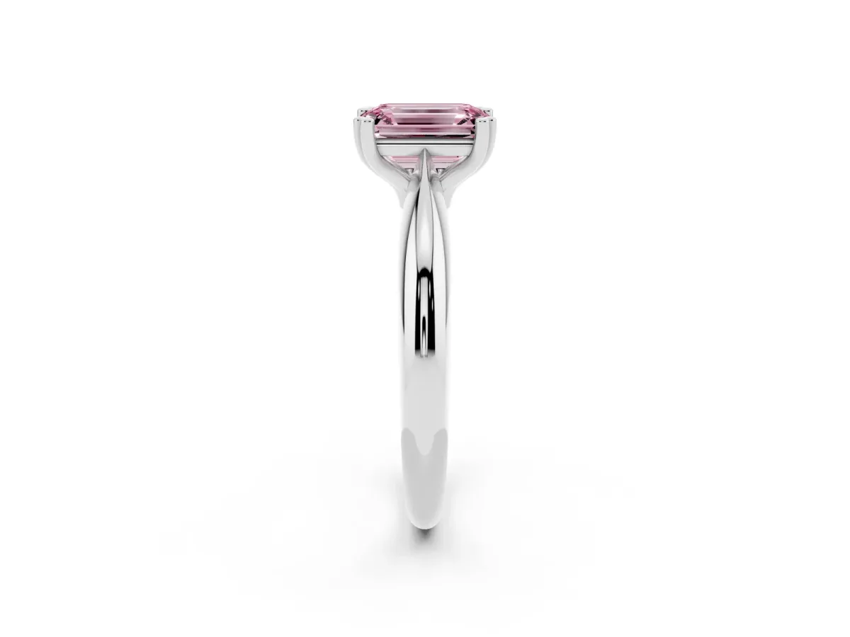 Fancy Pink Emerald Cut Cut Solitaire Engagement Ring with Tapered Band and Four-Prong Setting Platinum