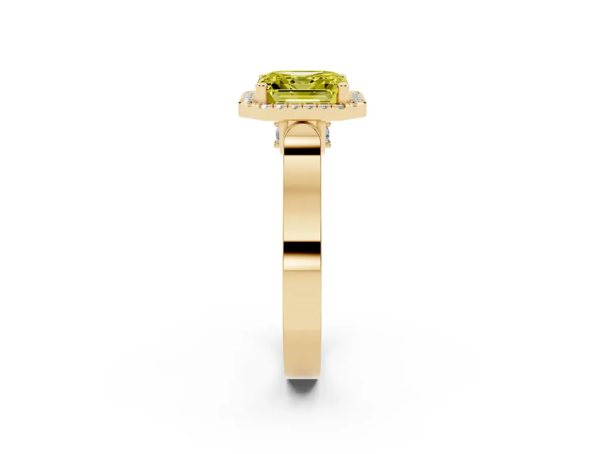 Fancy Yellow Asscher Cut Halo Pave Split Shank Prong Setting Ring Yellow gold