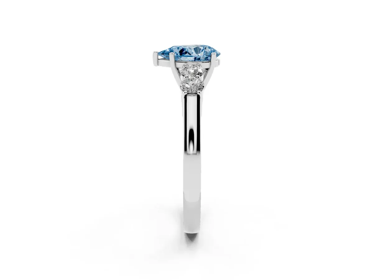 Fancy Blue Pear Cut Cut Diamond Five-Stone Prong Set White Gold Ring Silver