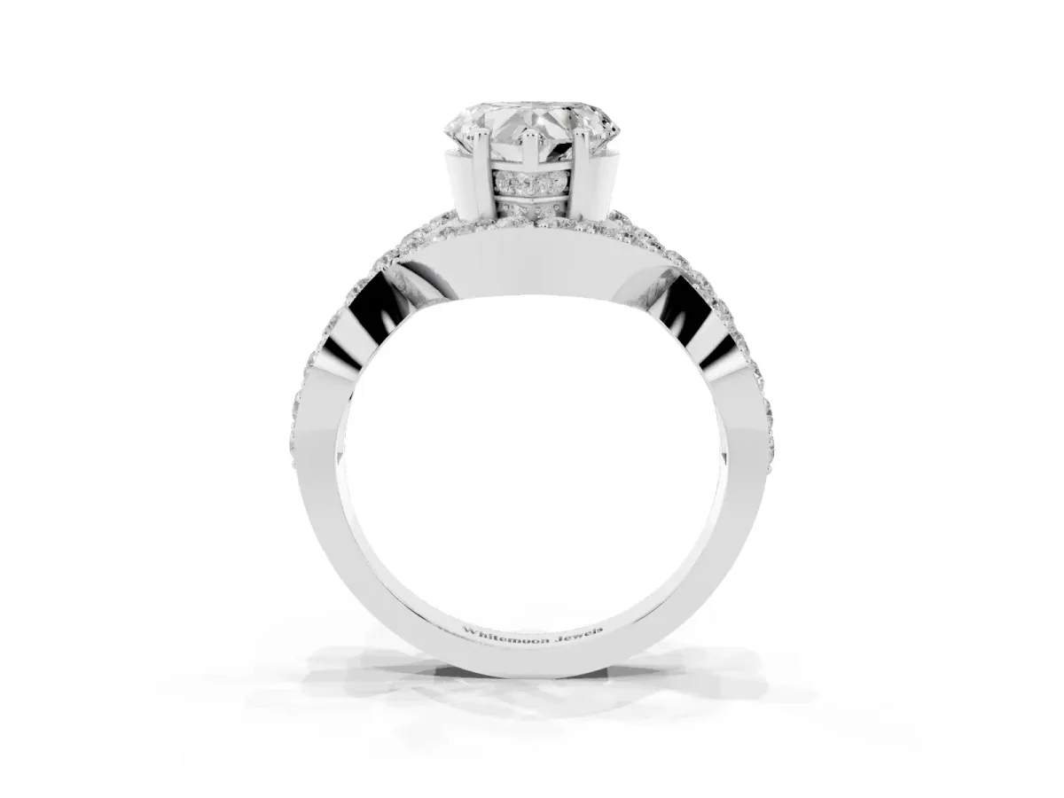 Heart Cut Solitaire Twist Band Pavé Diamond Engagement Ring Silver