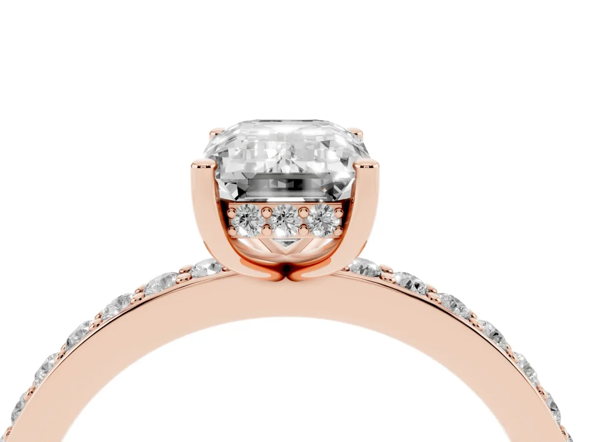 Emerald Cut Cut Diamond Pavé Band Ring with Four-Prong Setting Rose gold