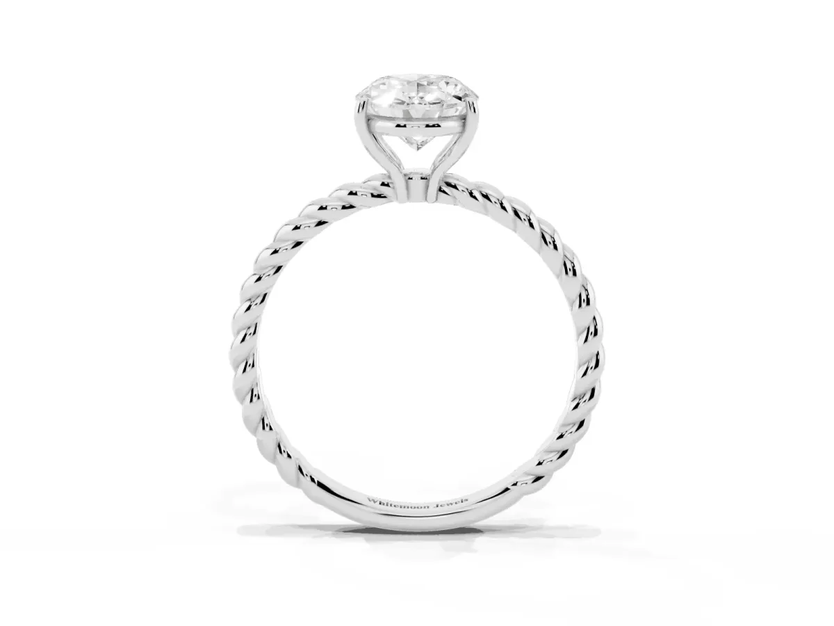 Oval Cut Solitaire Twisted Band 4-Prong Ring Silver