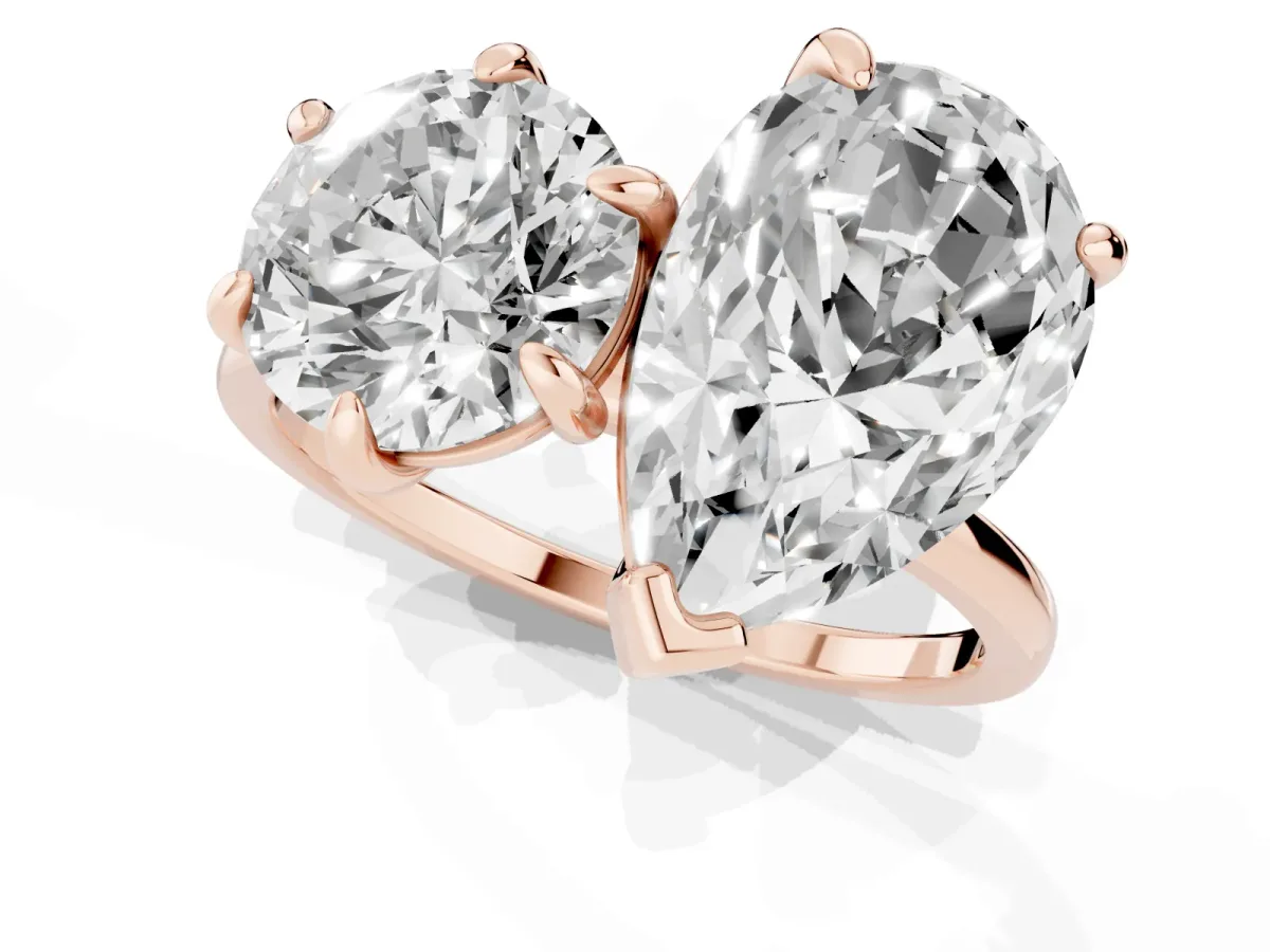 Round and Pear Toi Moi Ring with Prong Setting and Plain Band Rose gold