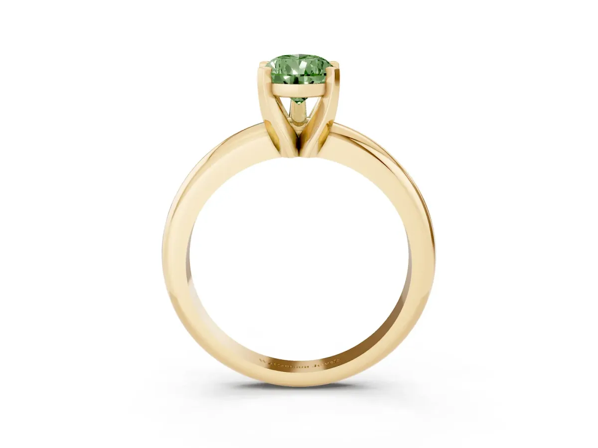 Fancy Green Pear Cut Diamond Solitaire Engagement Ring with Round Band and Four-Prong Setting Yellow gold