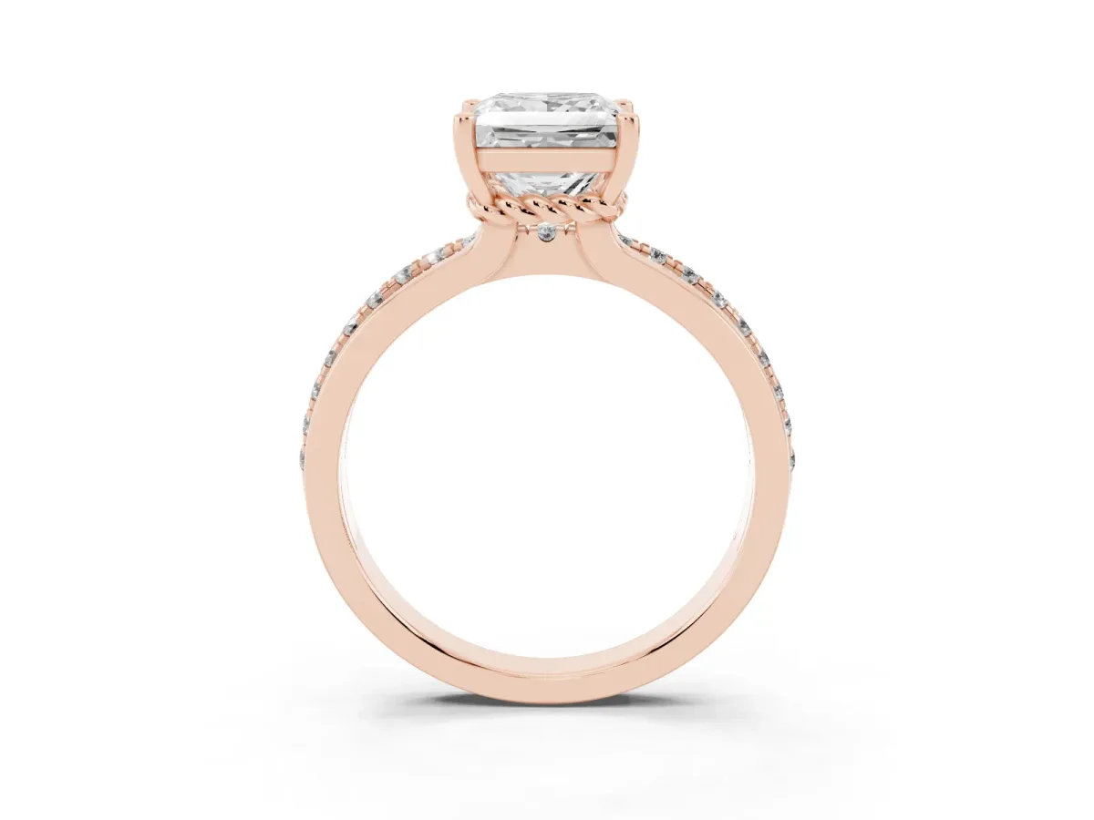 Princess Cut Solitaire Diamond Ring with Channel Set Band and Six-Prong Setting Rose gold