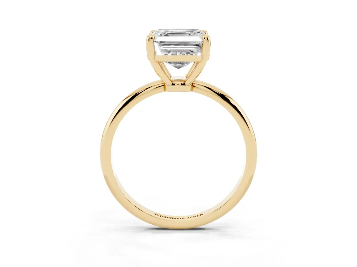 Asscher Cut Solitaire Diamond Ring with 4-Prong Setting on a Classic Band Yellow gold