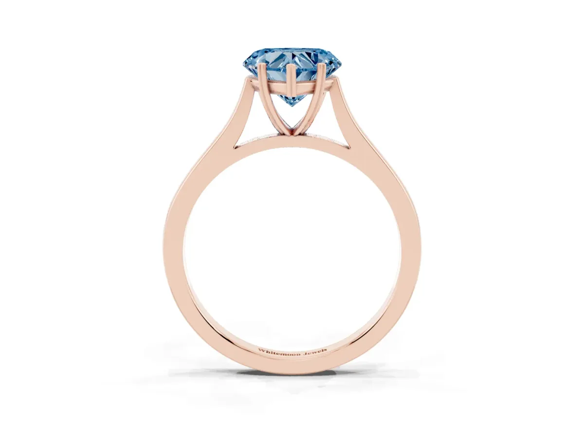 Fancy Blue Heart Cut Solitaire Heart Prong Engagement Ring with Tapered Band Rose gold