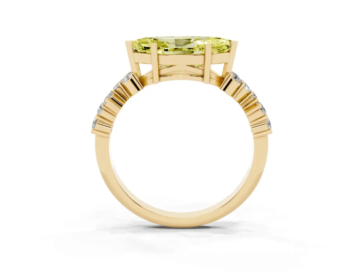 Fancy Yellow Marquise Cut Diamond Scattered Round Accent Ring with Prong Setting Yellow gold