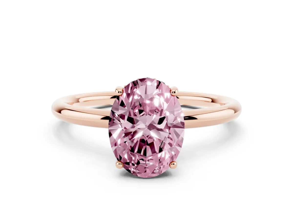 Fancy Pink Oval Cut Solitaire Diamond Ring with a Classic Band and Four-Prong Setting Rose gold