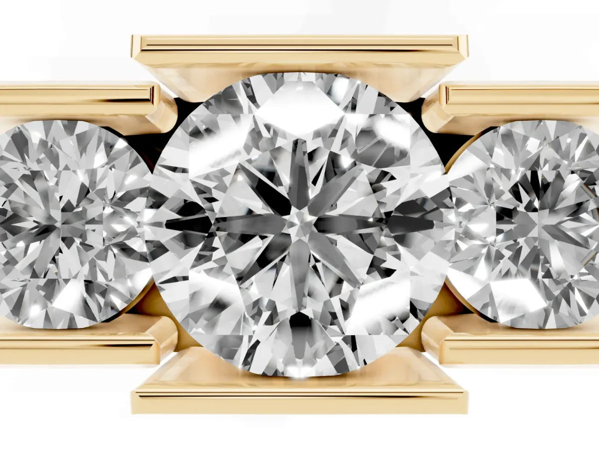 Three Stone Round Cut Cut Channel Set Diamond Ring Yellow gold