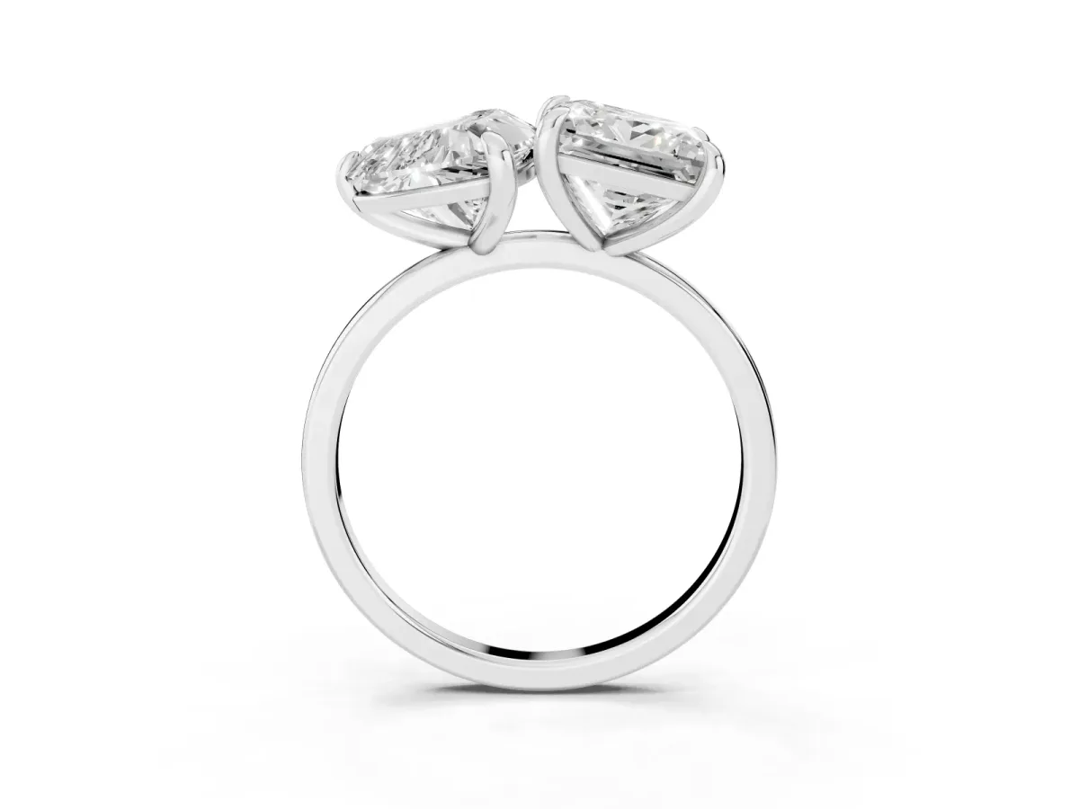 Heart and Princess Toi Moi Ring with Prong Setting and Plain Band Silver