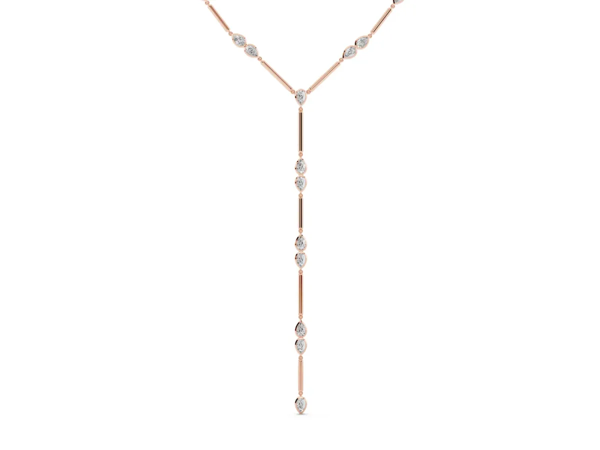 Pear Diamond Lariat Necklace with Station Accents Rose gold