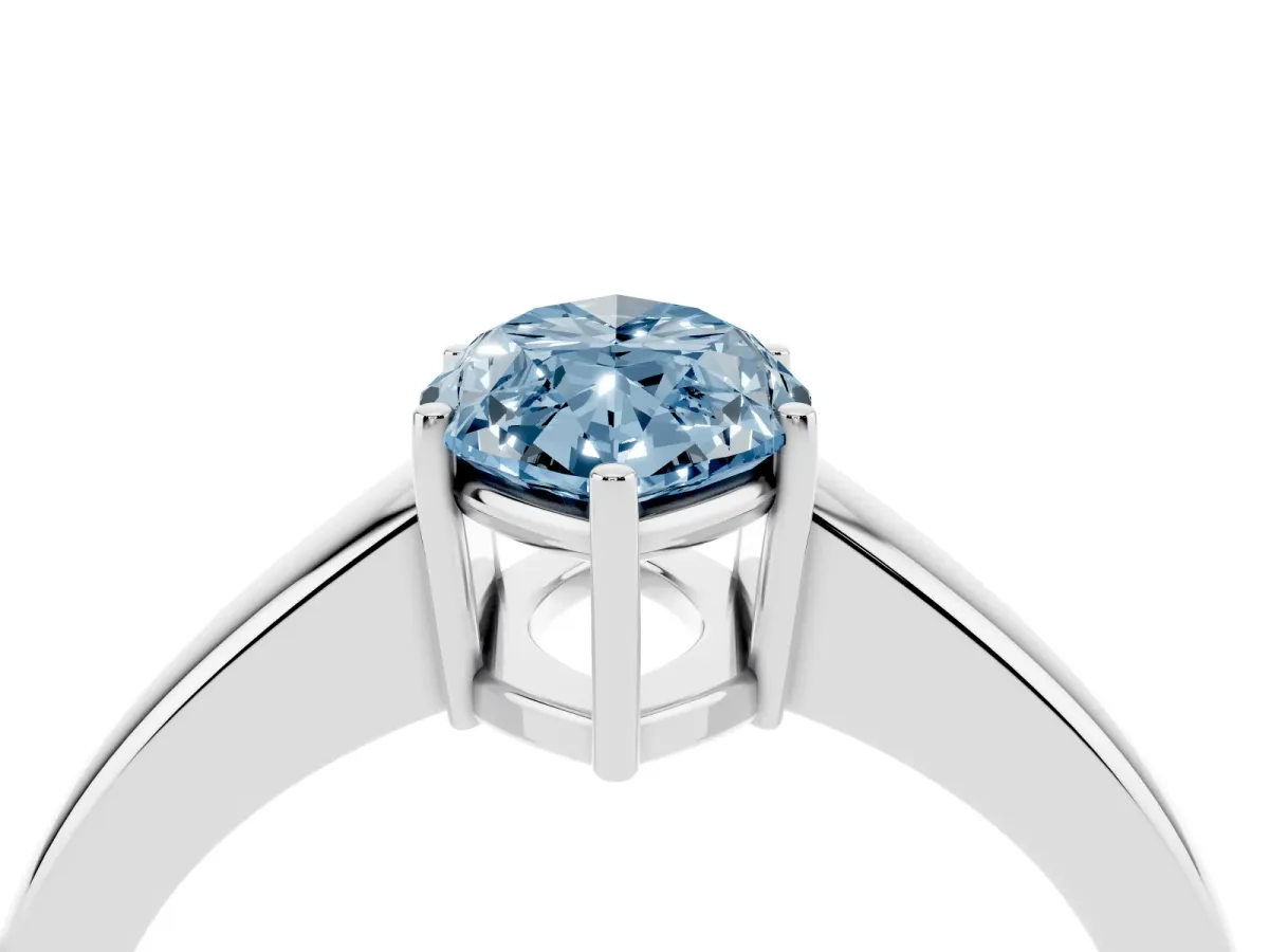 Fancy Blue Marquise Cut Solitaire Diamond Ring with Tapered Band and Four-Prong Setting Platinum