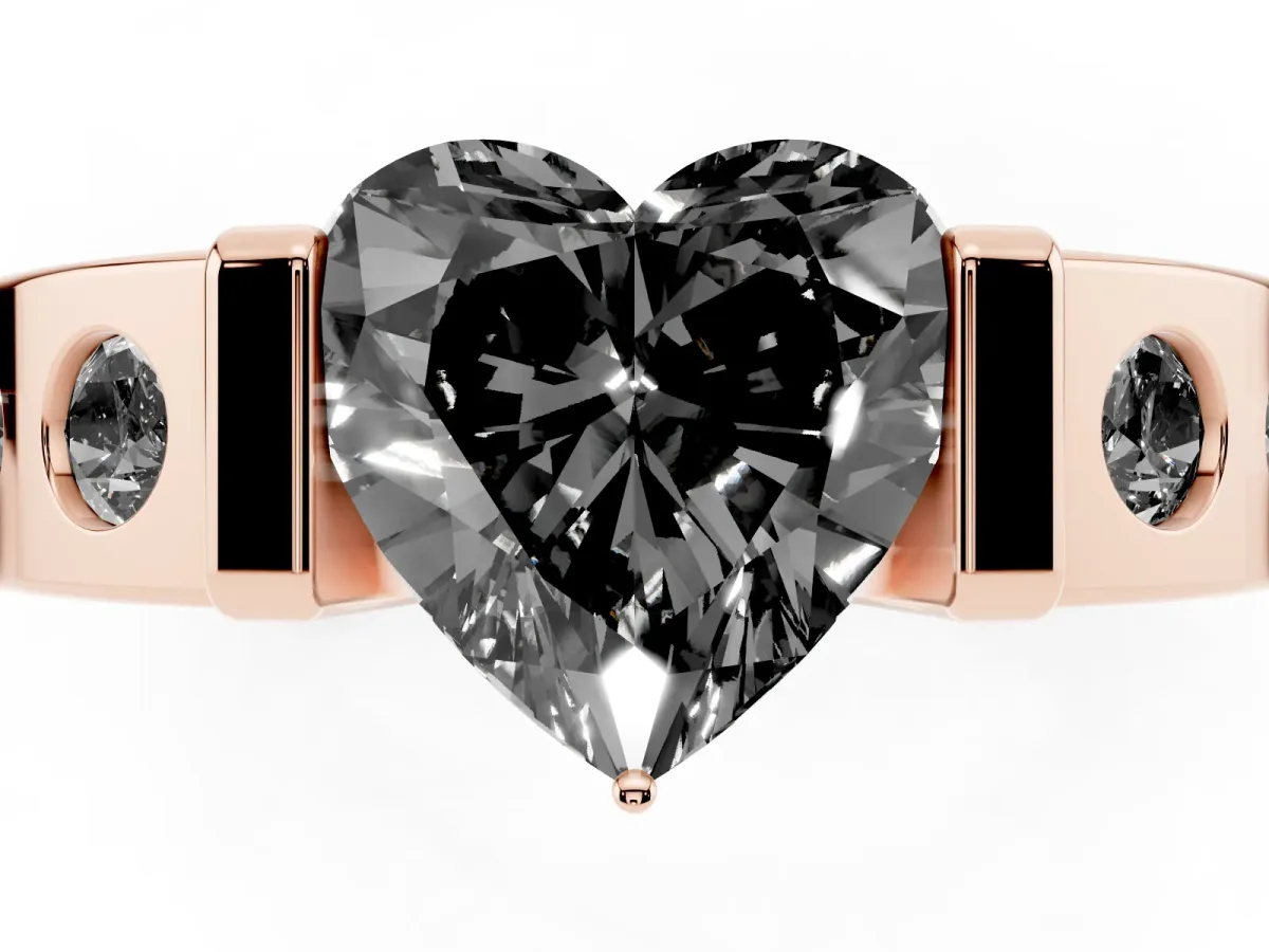 Fancy Black Heart Cut Brilliant Channel-Set Diamond Ring with Bezel Prong Setting Rose gold