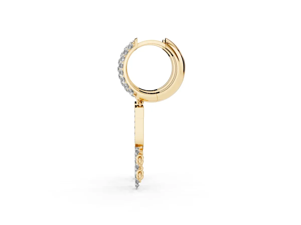 Round Diamond Initial J Huggie Hoop Earrings Yellow gold