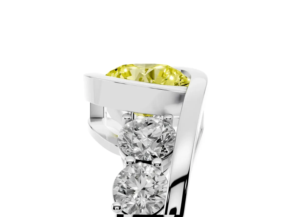 Fancy Yellow Bezel Set Round Cut Diamond Bypass Ring with Round Accents Silver
