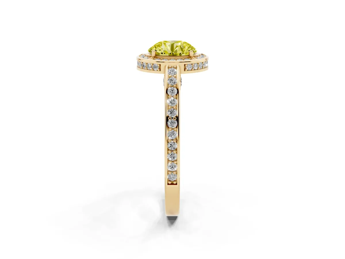 Fancy Yellow Round Cut Cut Halo Pave Split Shank Prong Setting Ring Yellow gold