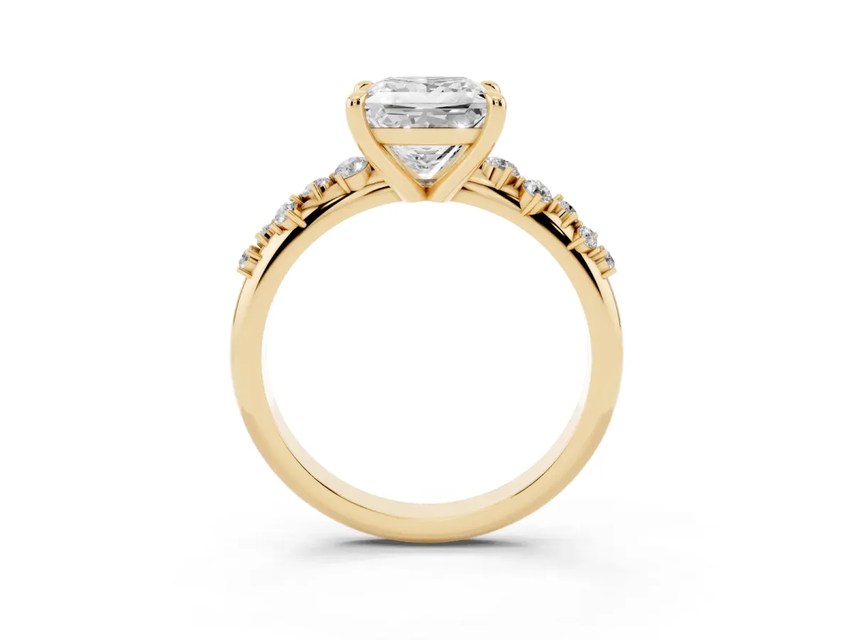 Princess Cut Cut Diamond Vine Band with Four-Prong Setting Yellow gold