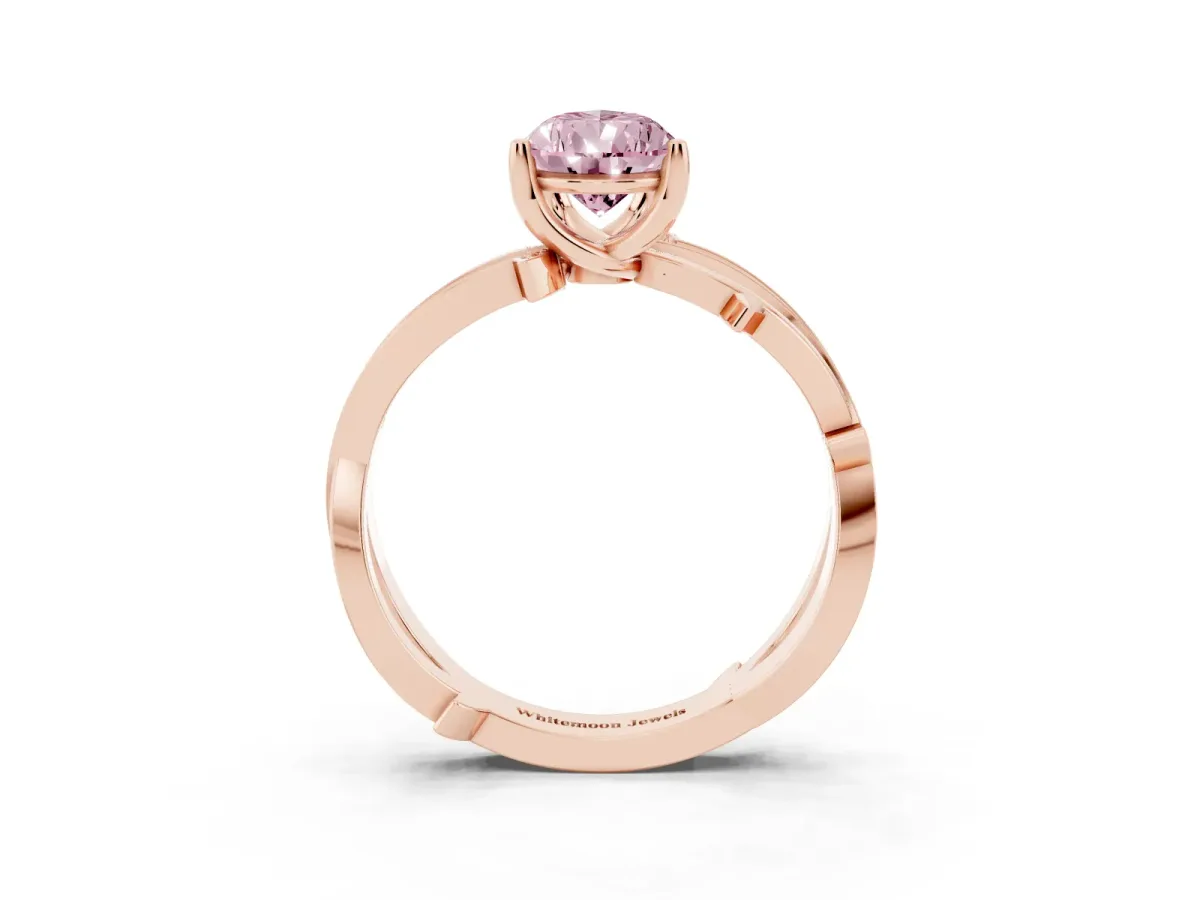 Fancy Pink Pear Cut Solitaire Twist Band with Pavé Accents and Four-Prong Setting Rose gold
