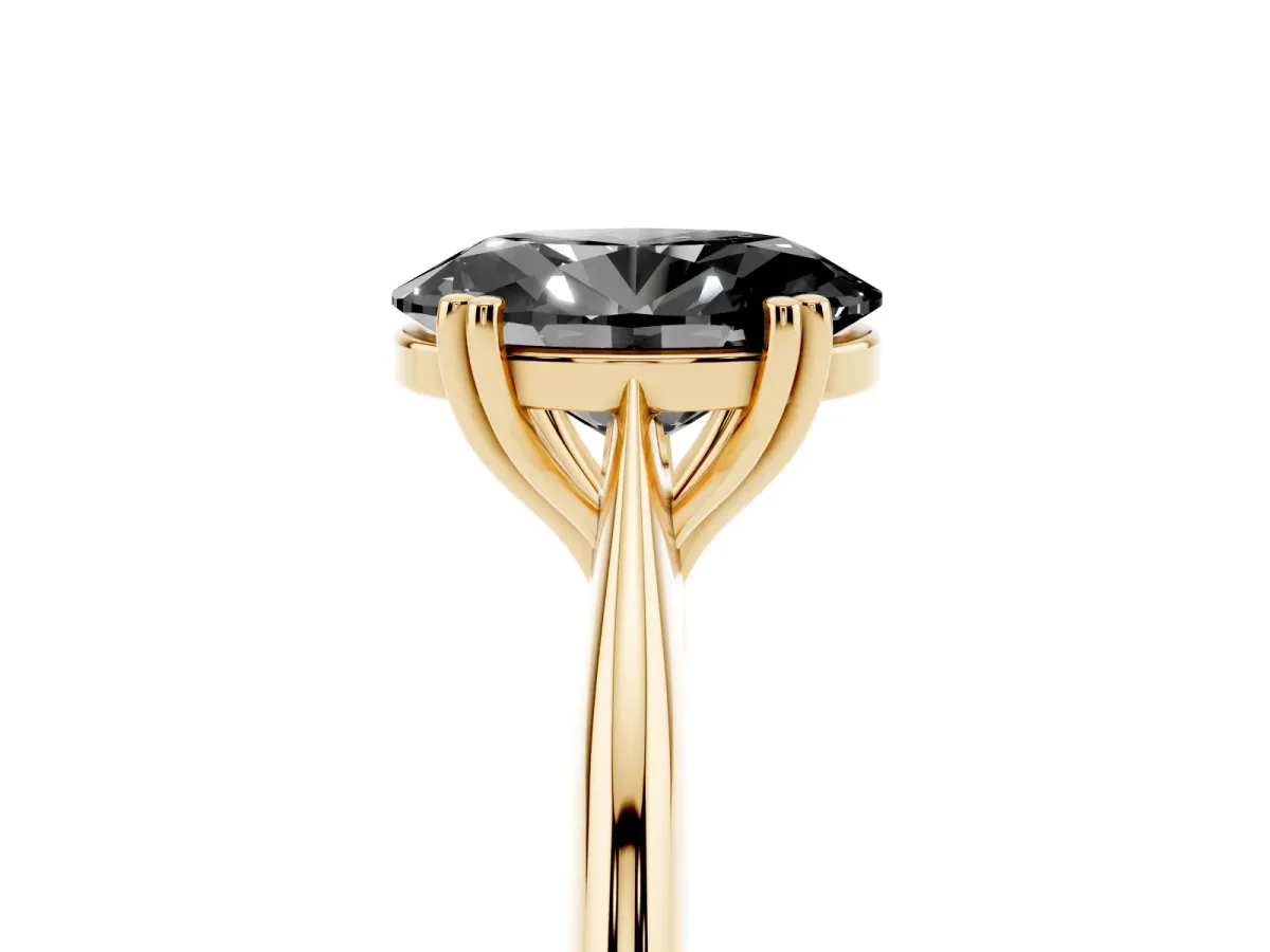 Fancy Black Oval Cut Solitaire Diamond Ring with Six-Prong Setting and Classic Band Yellow gold