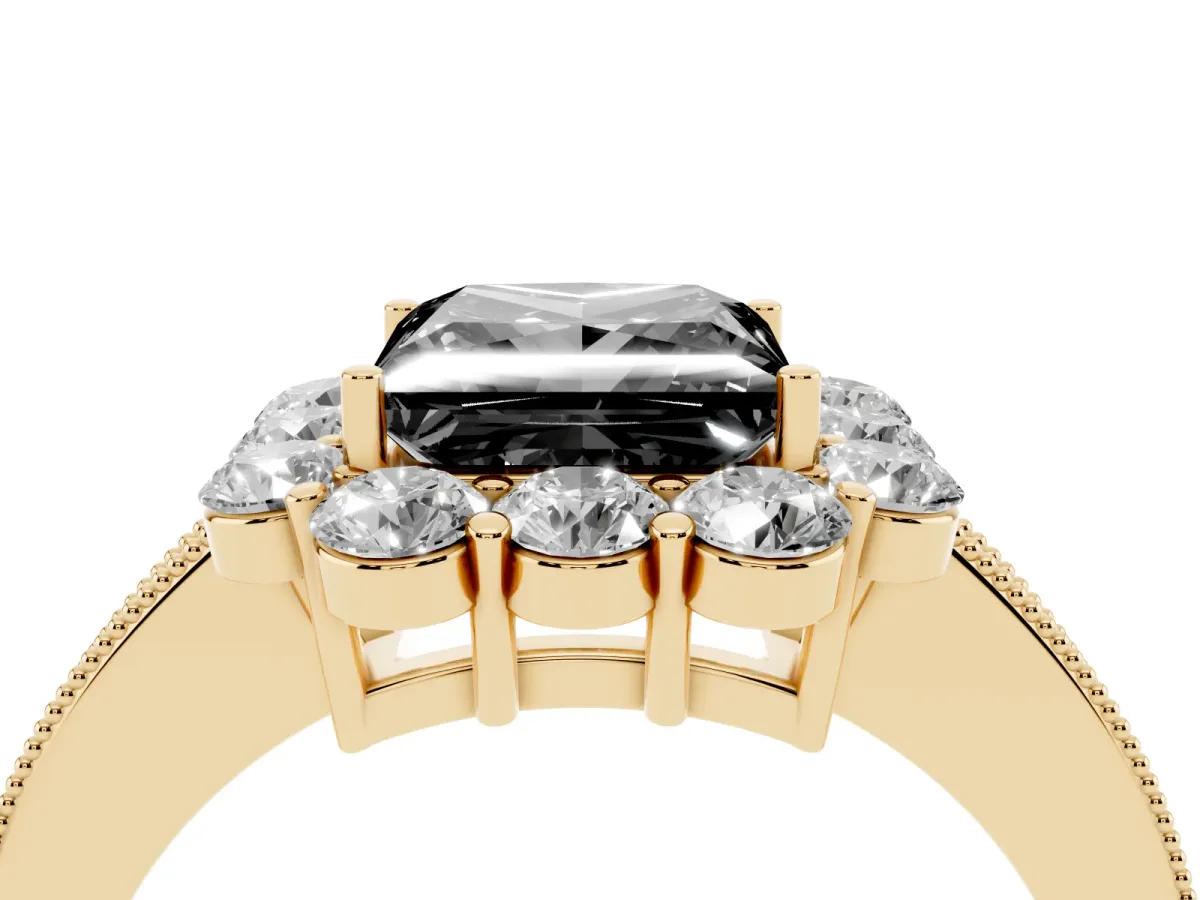 Fancy Black Princess Cut Cut Halo Diamond Pavé Engagement Ring with Milgrain Detailing Yellow gold