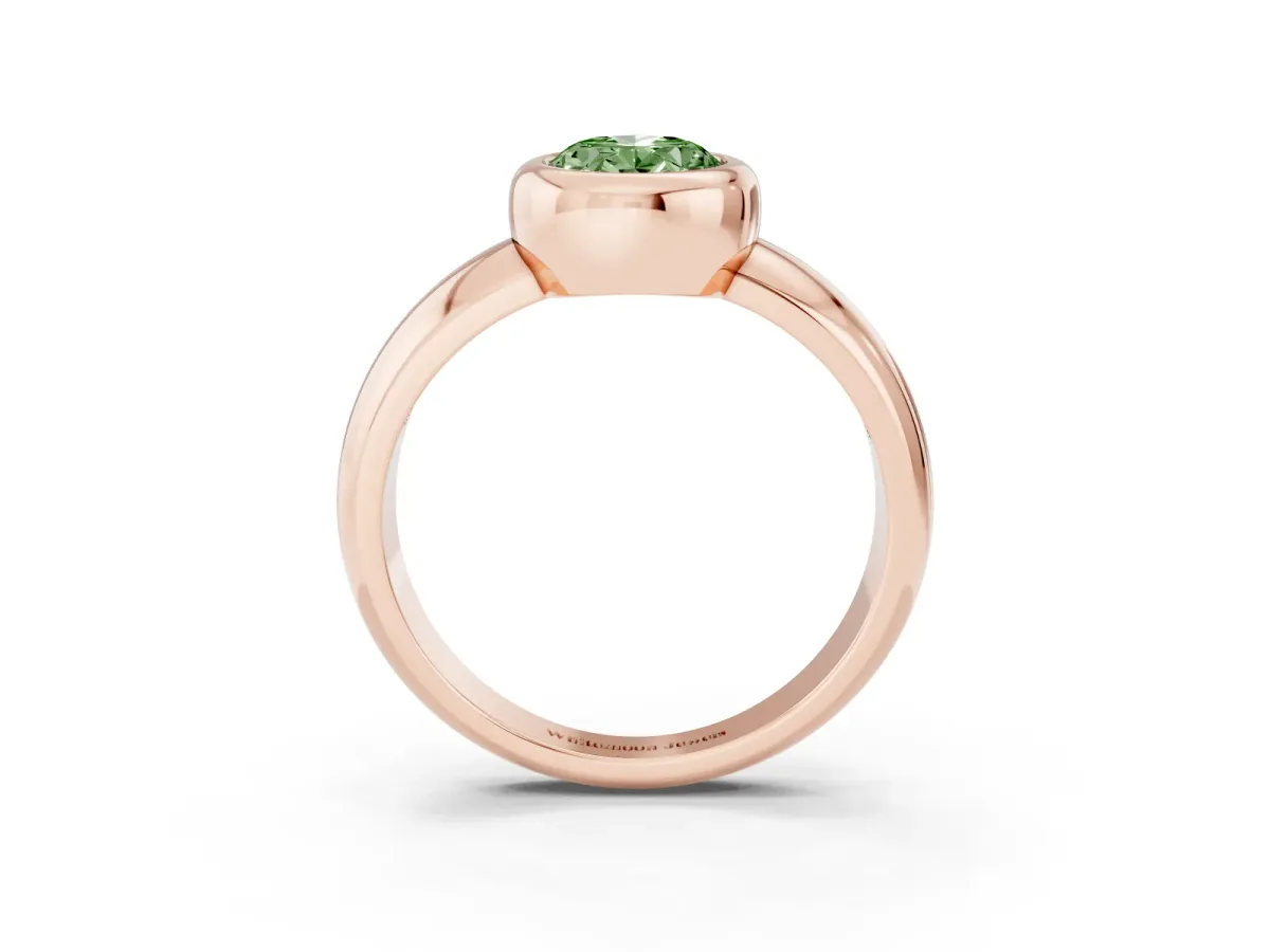 Fancy Green Bezel Set Oval Cut Solitaire Ring with Wide Band Rose gold