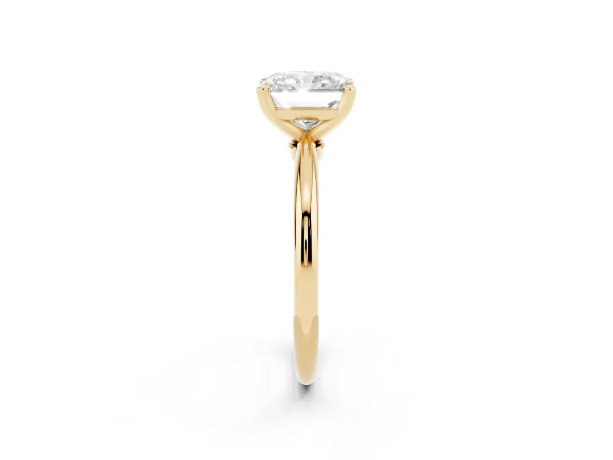 Radiant Cut Diamond Solitaire Ring with Prong Setting and Classic Band Yellow gold